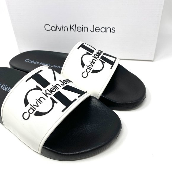 💖MEGA SALE💖Calvin Klein Mavett Monogram Slide Sandal White W - Picture 3 of 13